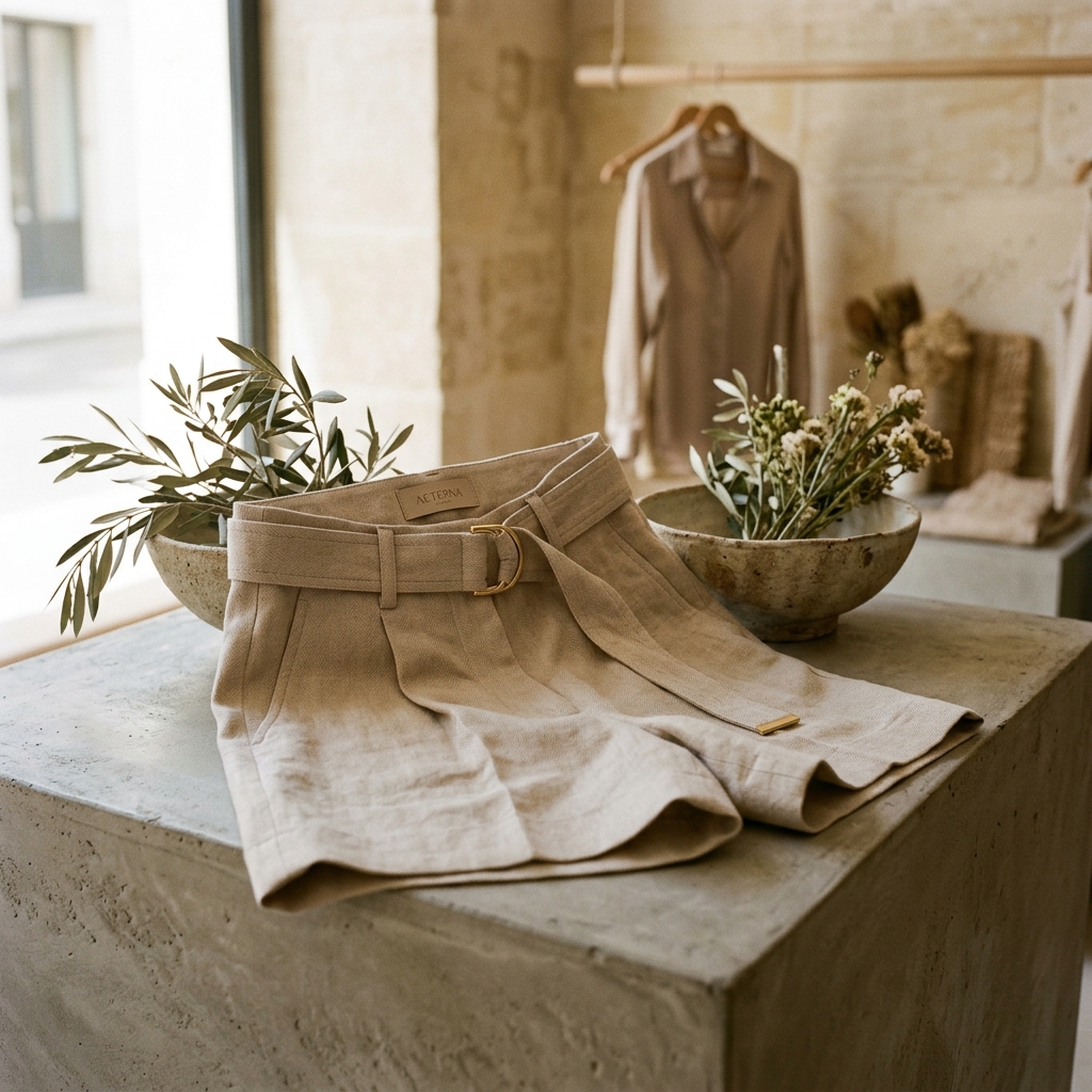 Shorts femininos de linho da coleção de verão Madame Luxo em estilo casual chique